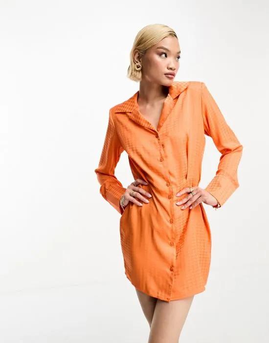 satin mini shirt dress in orange dogtooth