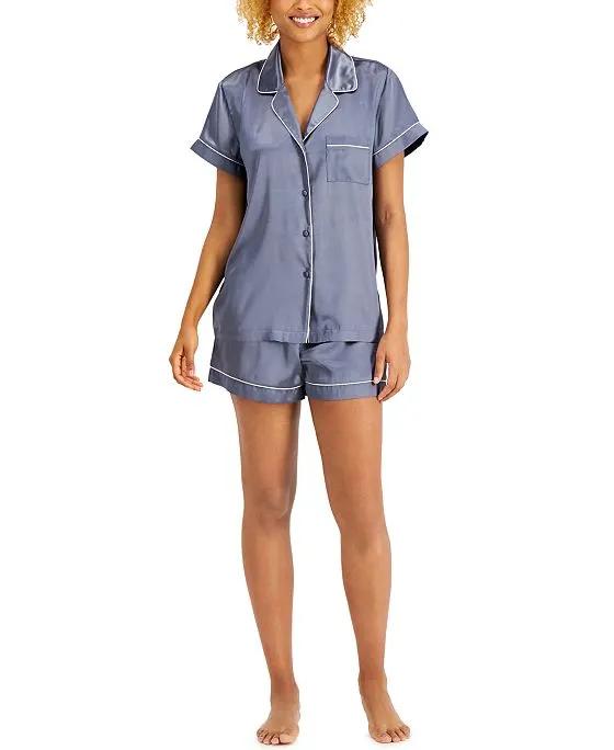 Satin Notch-Collar Shorts Pajamas Set
