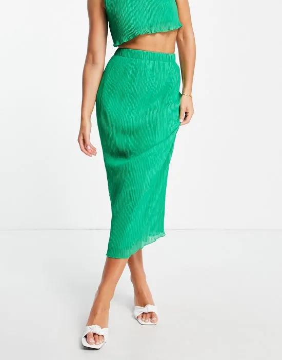 satin plisse midi skirt in green - part of a set