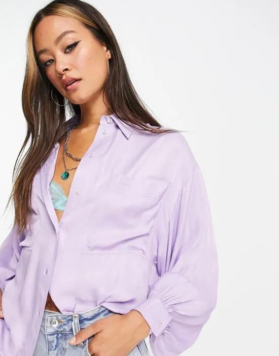 satin pocket smart shirt in lilac