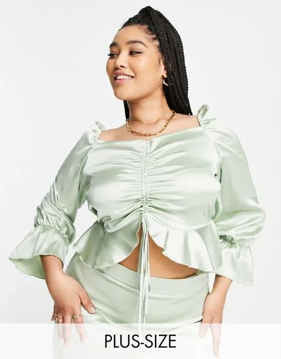 satin ruched front blouse in dusty sage - part of a set