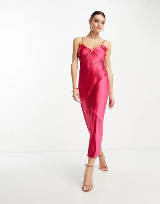 satin slip dress in pink and red