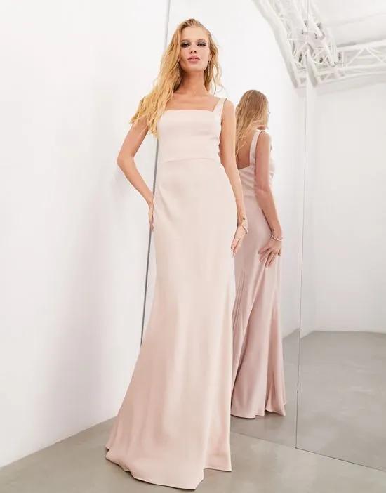 satin square neck maxi dress in blush