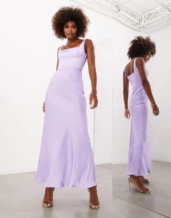 satin square neck maxi dress in lilac