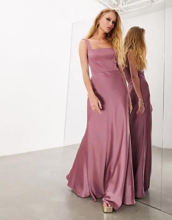 satin square neck maxi dress in orchid