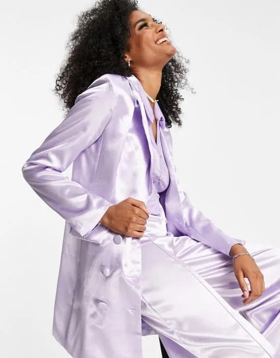 satin tailored double breast blazer in dreamy lilac