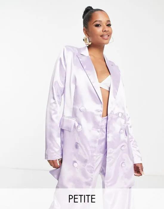 satin tailored double breast blazer in lilac - part of a set