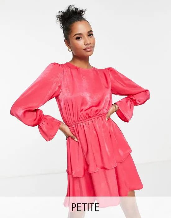 satin tiered mini dress in bright pink