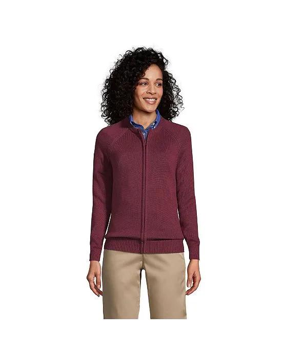 School Uniform Women's Cotton Modal Zip-front Cardigan Sweater