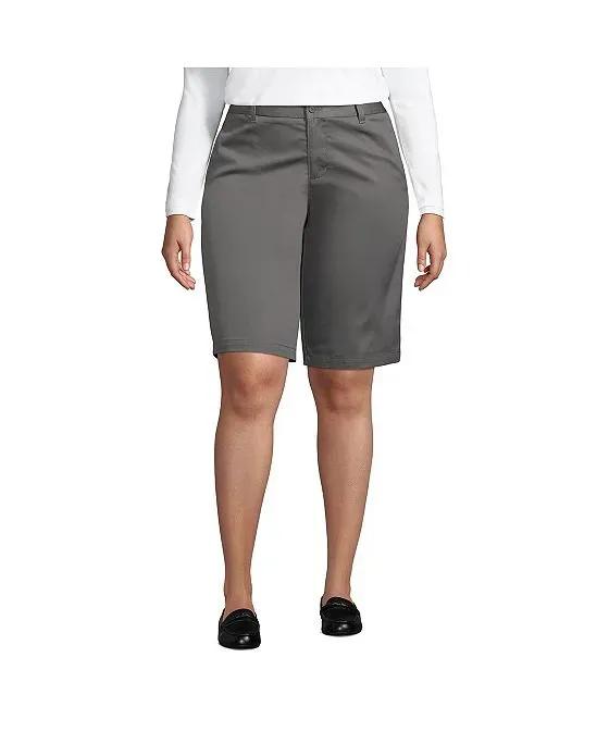School Uniform Women's Plus Size Plain Front Blend Chino Shorts