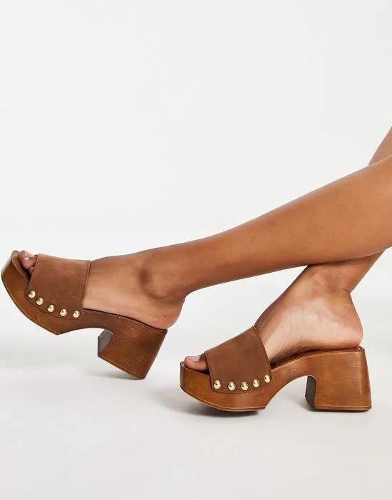schuh Tanika suede clog sandals in tan