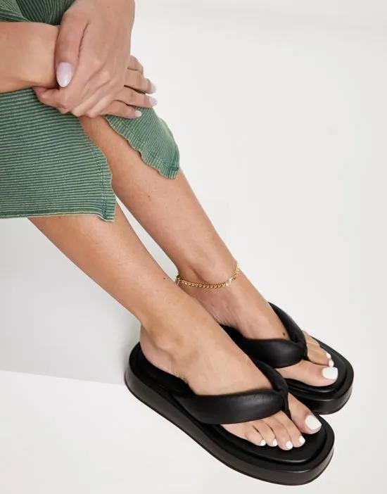 schuh Tonya flatform toe thong sandals in black leather