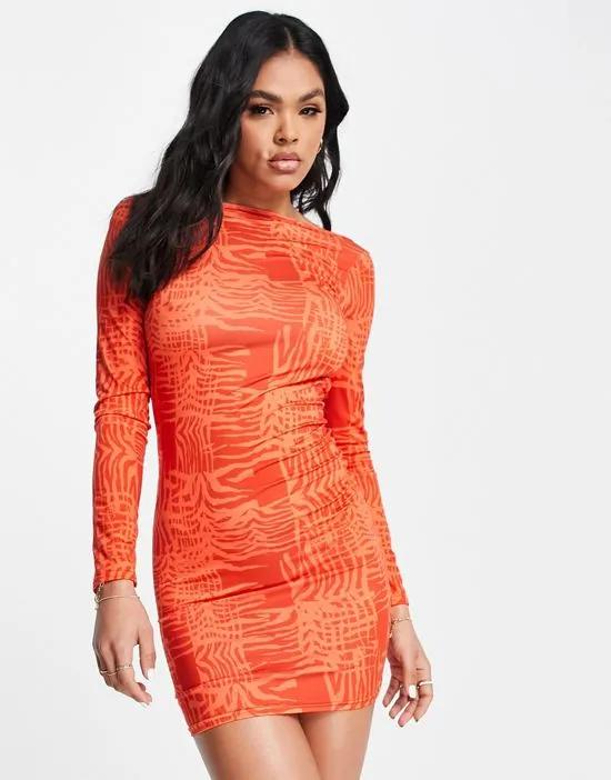 scoop back mini dress in orange print