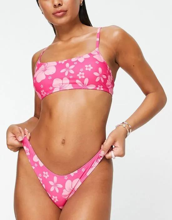 scoop crop bikini top in pink tropical