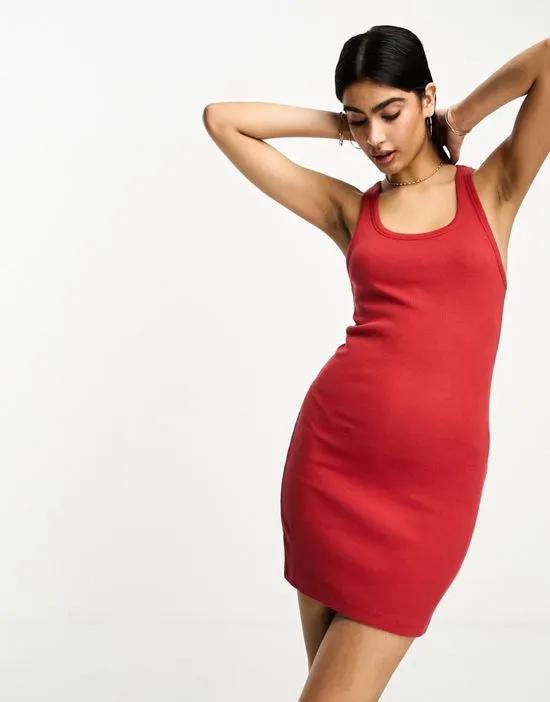 scoop neck ribbed mini dress in chili red