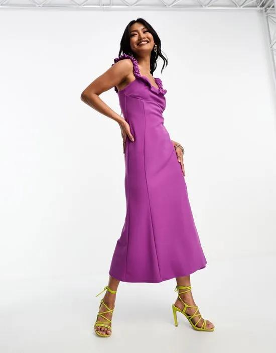 scrunch neck soft textured a-line midi dress in magenta