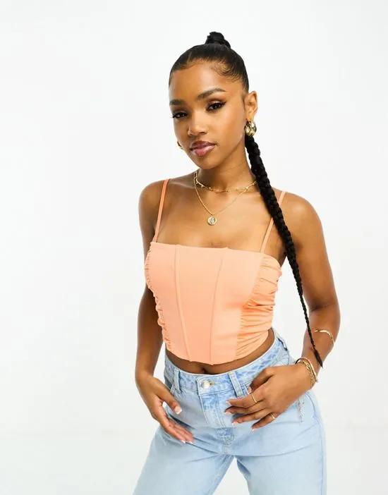 scuba corset seam detail cami top in coral