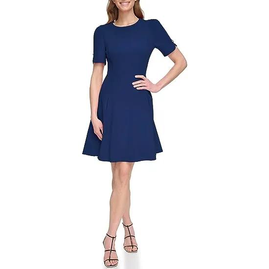 Scuba Crepe Fit-and-Flare Dress with Pockets