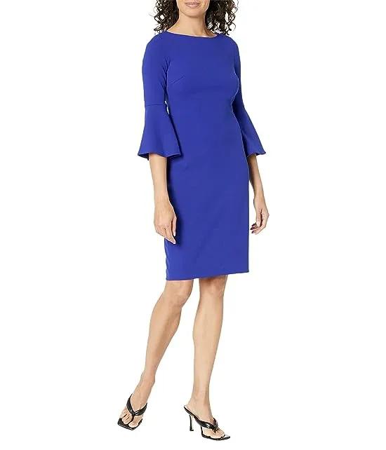 Scuba Crepe Sheath with Bell Sleeves