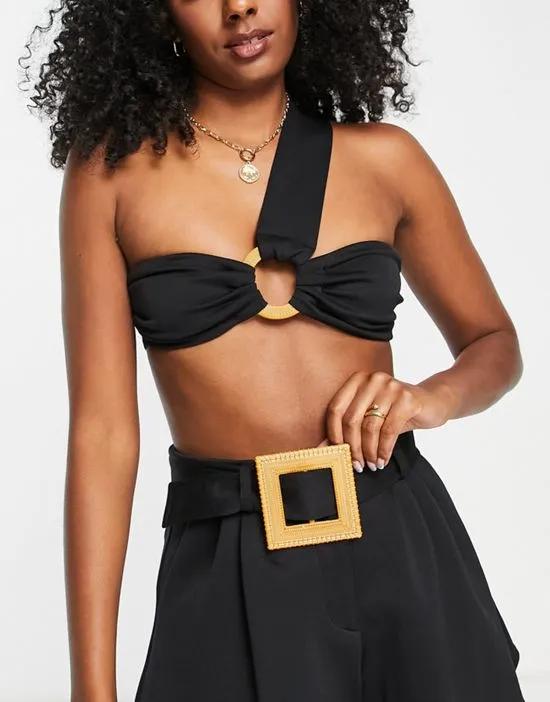 scuba one shoulder crop top with ring detail in black - part of a set