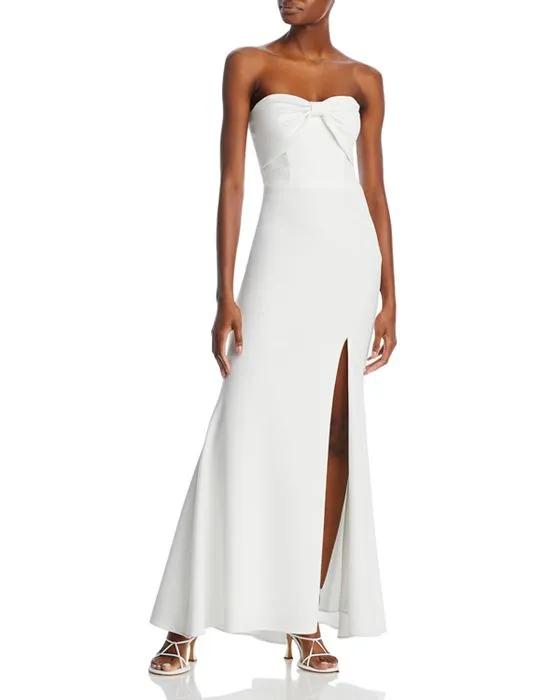 Scuba Strapless Bow Front Gown