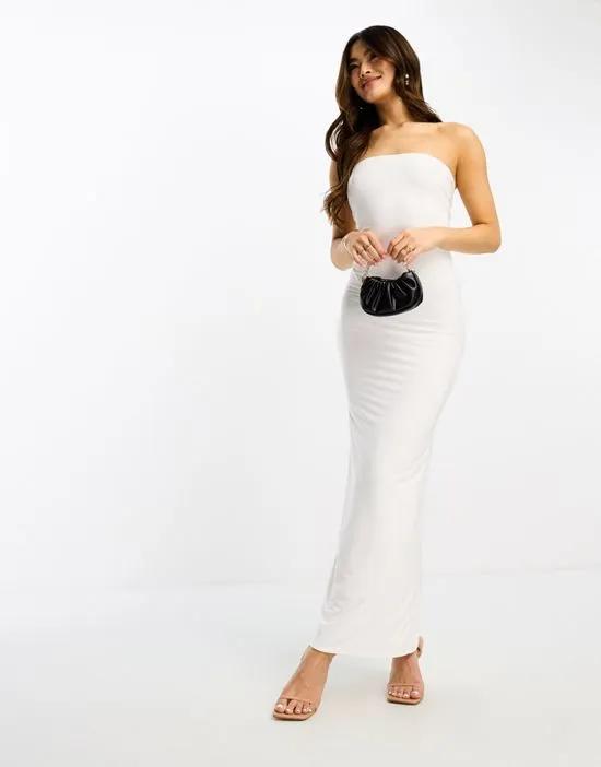 sculpted bandeau maxi body-conscious dress in white