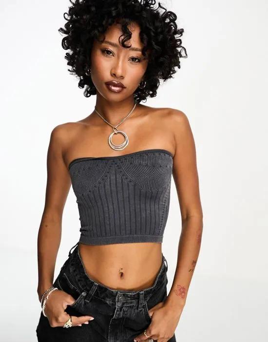 seamless bandeau top in charcoal