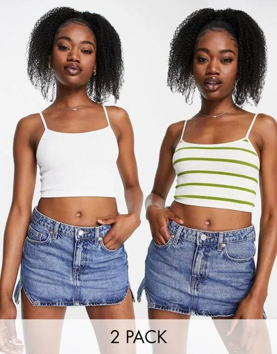 seamless cropped top 2 pack in stripe & white