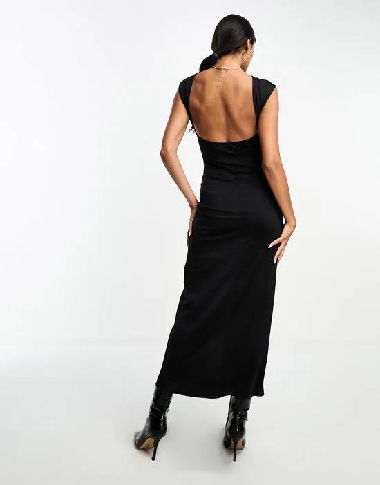 seamless maxi dress with open back in black