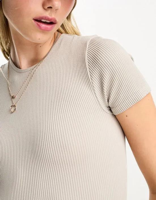 seamless ribbed tee bodysuit in stone