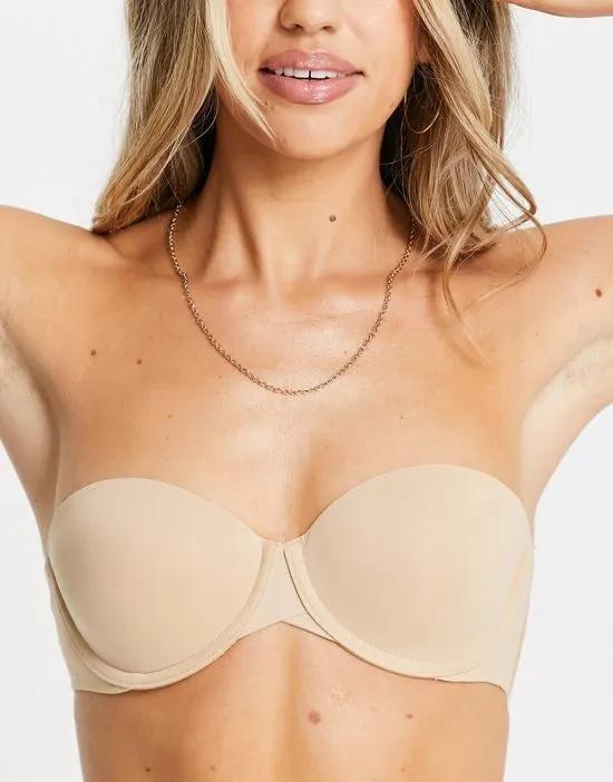 seamless strapless bra with side fastening in beige