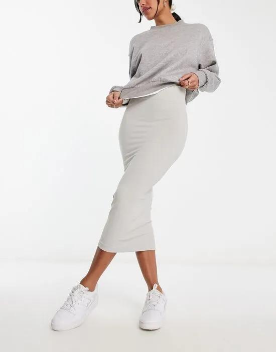 seamless tubular midi skirt in slate gray