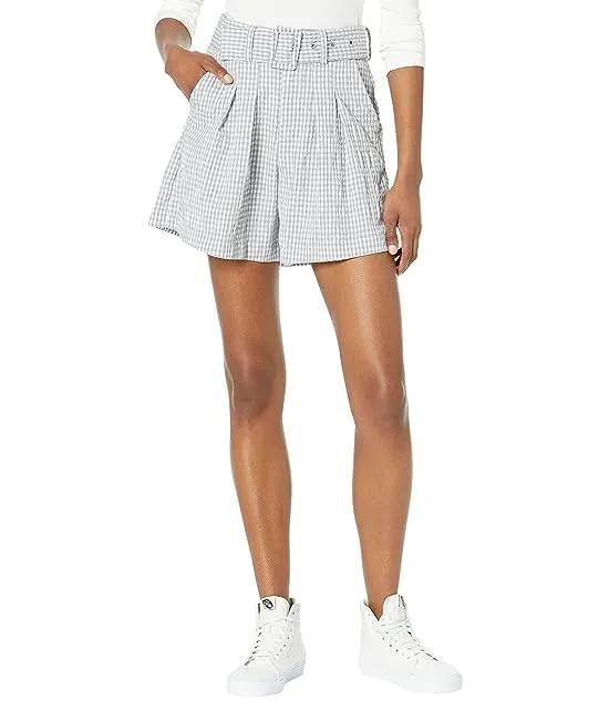 Searsucker Gingham Belted Shorts