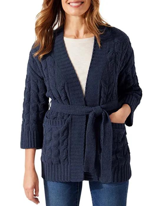 Seascape Breeze Cable Knit Belted Cardigan