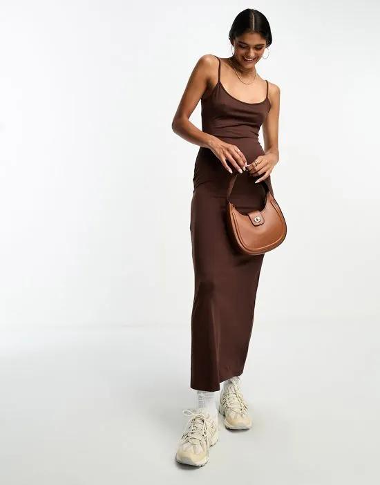 second-skin cami maxi dress in bitter chocolate