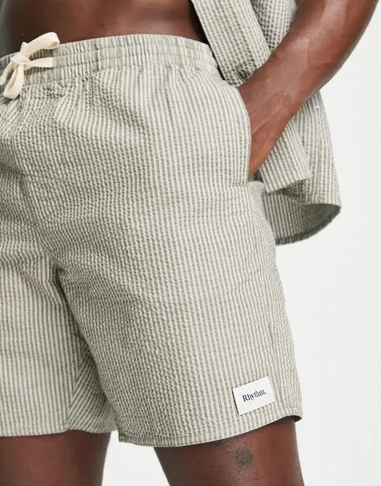 seersucker stripe beach shorts in sage - part of a set