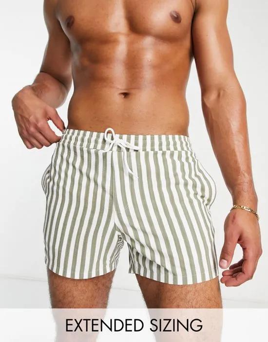 seersucker swim shorts in short length in khaki stripe