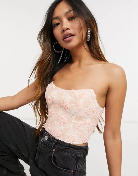 sequin and lace bustier top in pink
