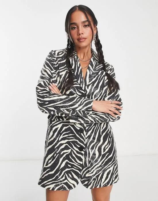 sequin blazer dress in zebra print
