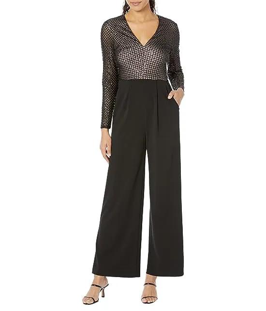 Sequin Bodice Jumpsuit with Long Sleeves