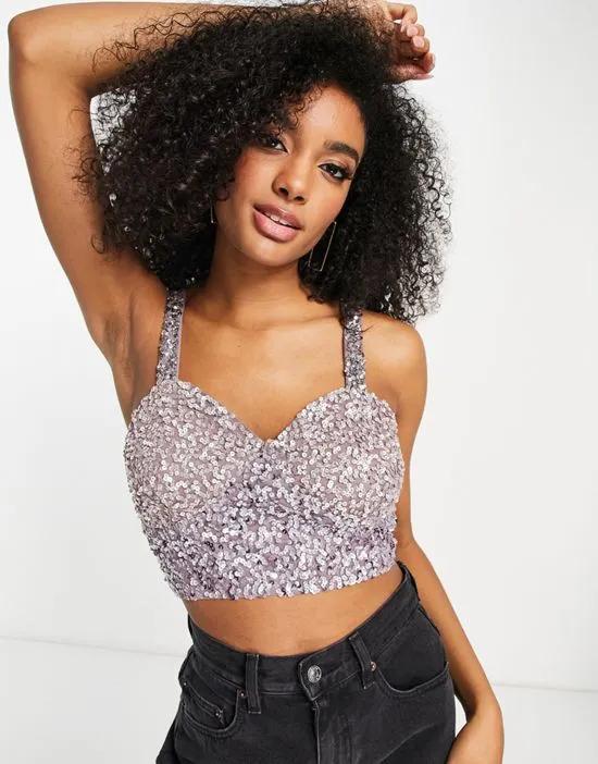 sequin corset top in lilac - part of a set