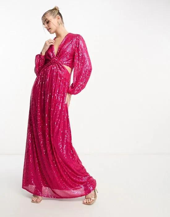 sequin cut-out maxi dress in bright pink