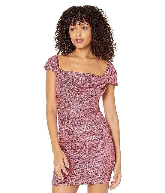 Bebe Sequin Drapery Ruched Dress