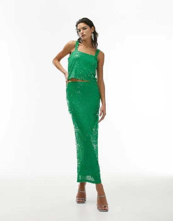 sequin maxi skirt in green - part of a set