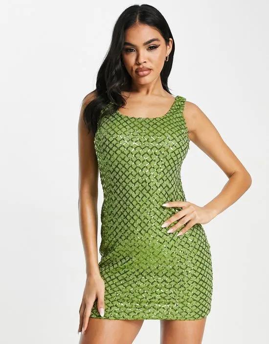 sequin mini dress in green
