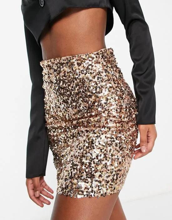 sequin mini skirt in gold sequin