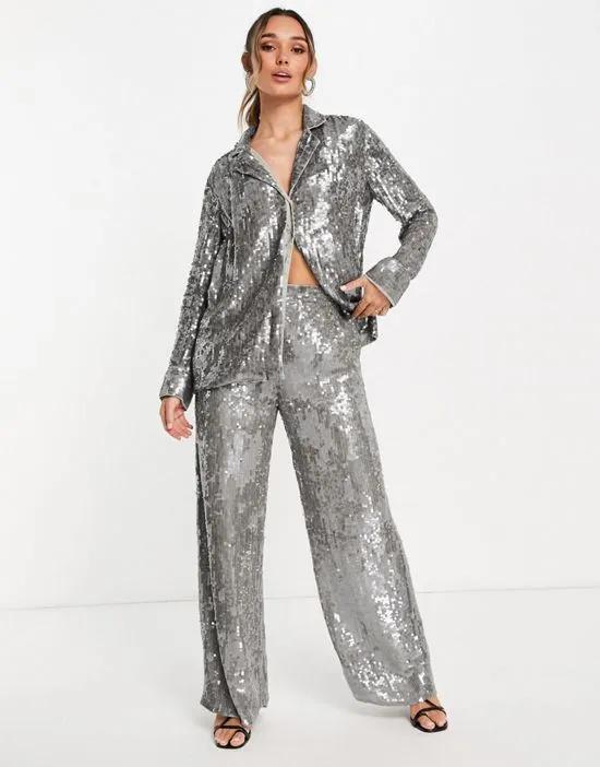 sequin pajama shirt in gray