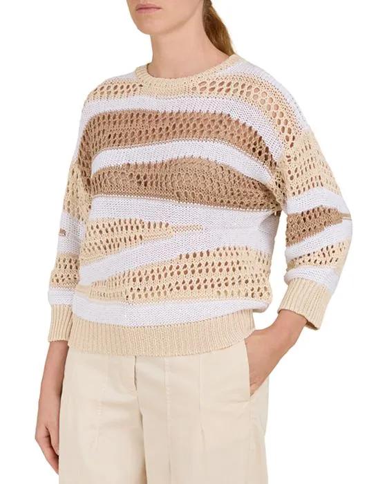 Sequin Stripe Open Knit Sweater