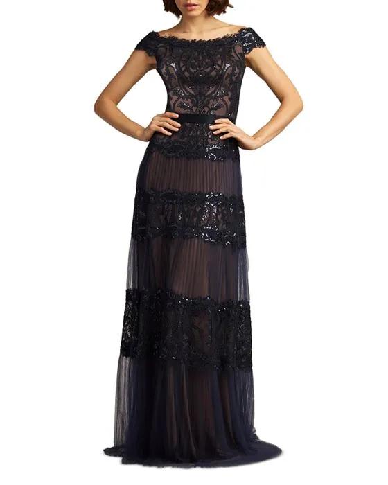 Sequin Tiered Lace Dress
