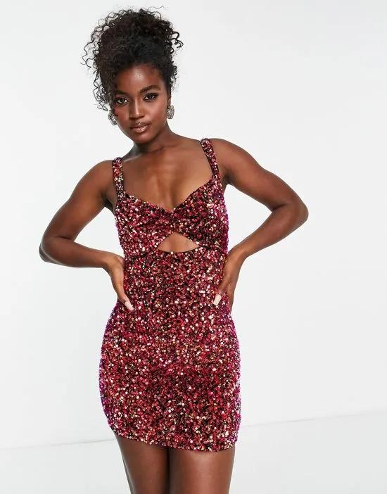 sequin wide strap body-conscious mini dress in red